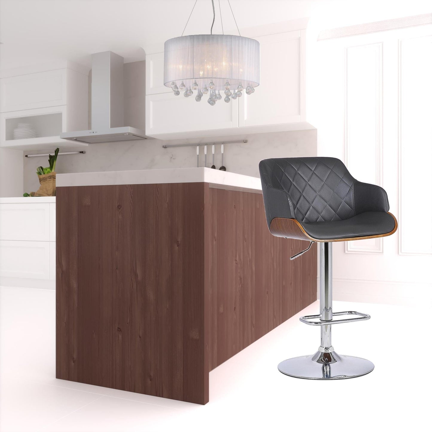 44" Gray Faux Leather And Iron Swivel Adjustable Height Bar Chair