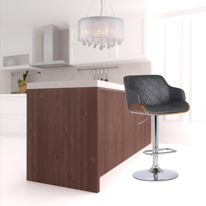 44" Gray Faux Leather And Iron Swivel Adjustable Height Bar Chair