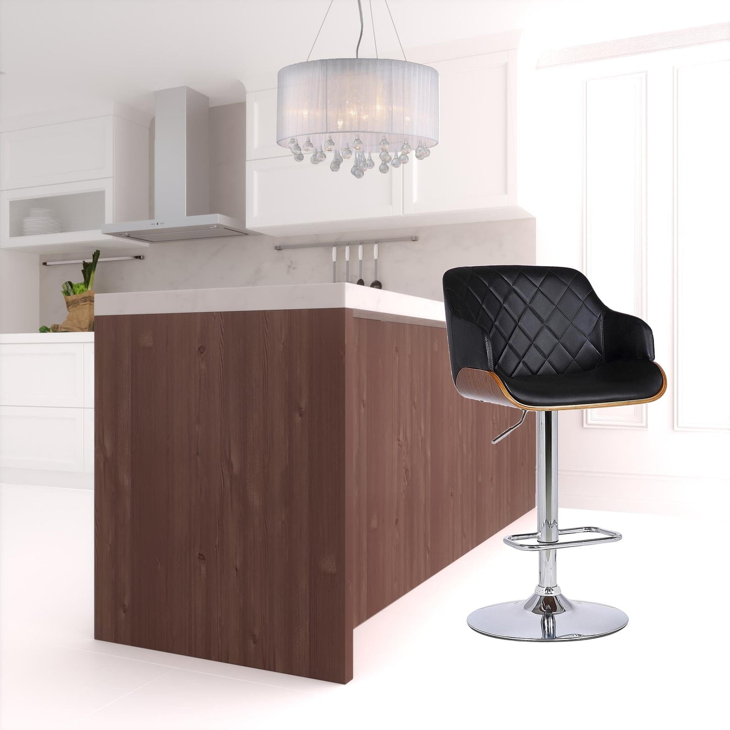 44" Black Faux Leather And Iron Swivel Adjustable Height Bar Chair