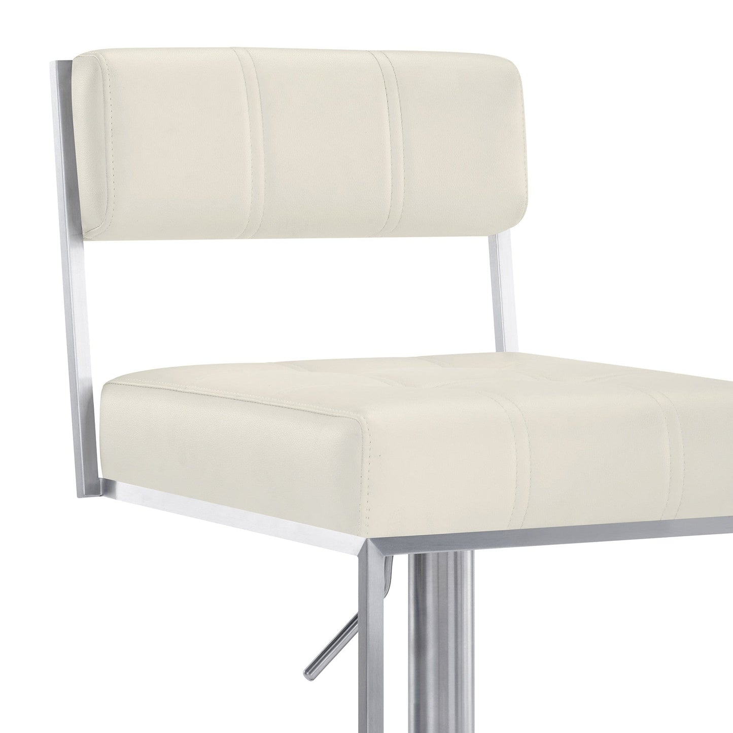 44" White Faux Leather And Iron Swivel Adjustable Height Bar Chair