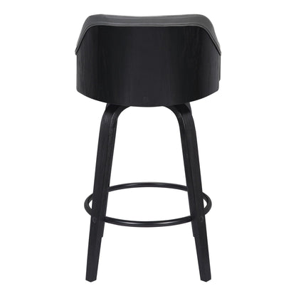 30” Gray Swivel Faux Leather Black Wooden Bar Stool