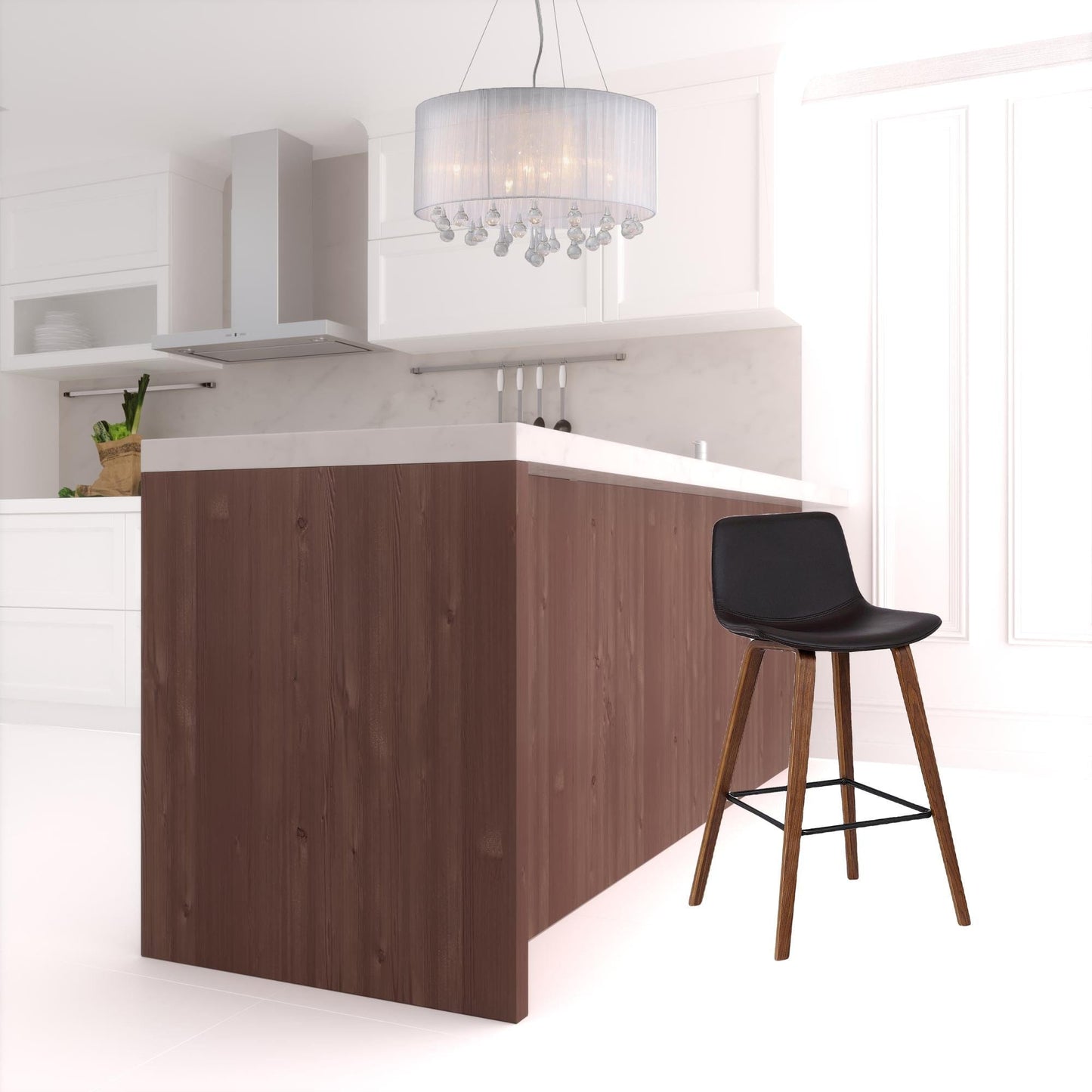 35" Brown Faux Leather And Iron Counter Height Bar Chair