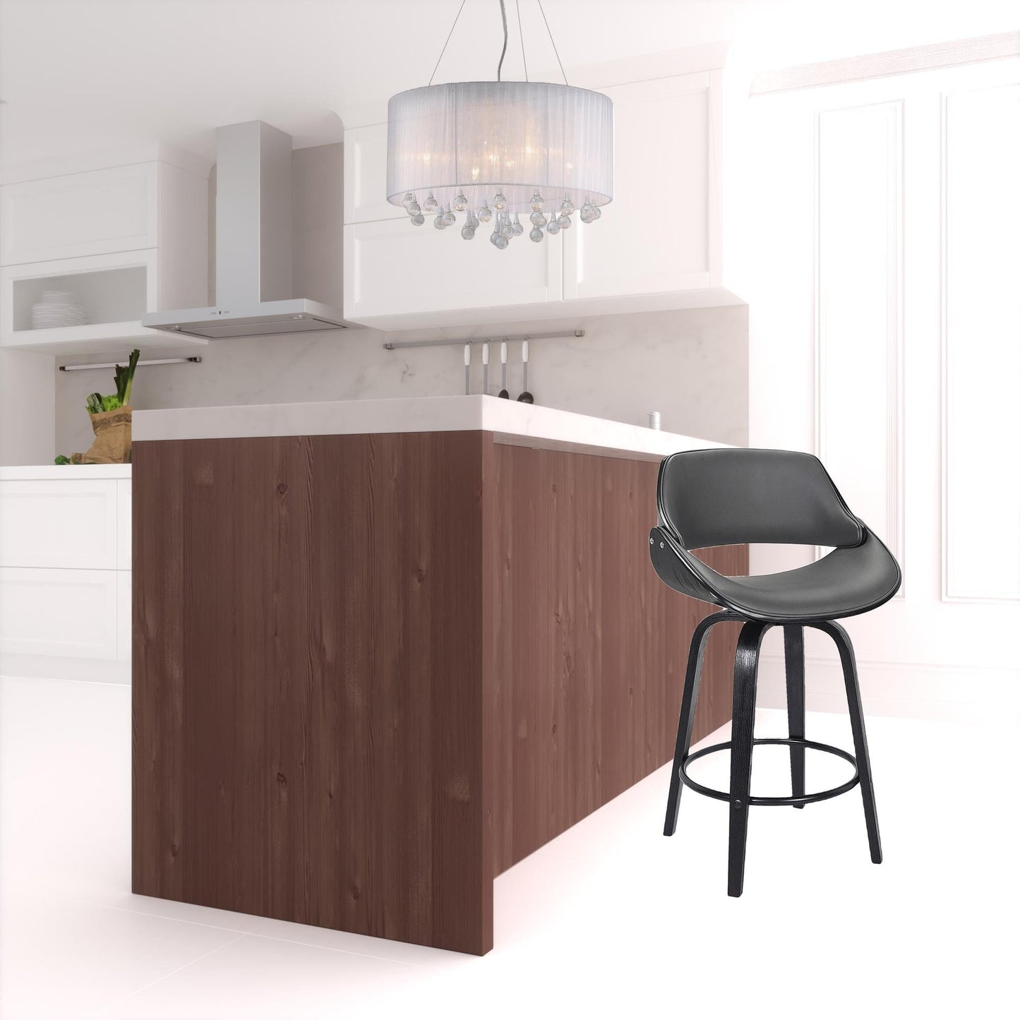 38" Gray Faux Leather And Iron Swivel Counter Height Bar Chair