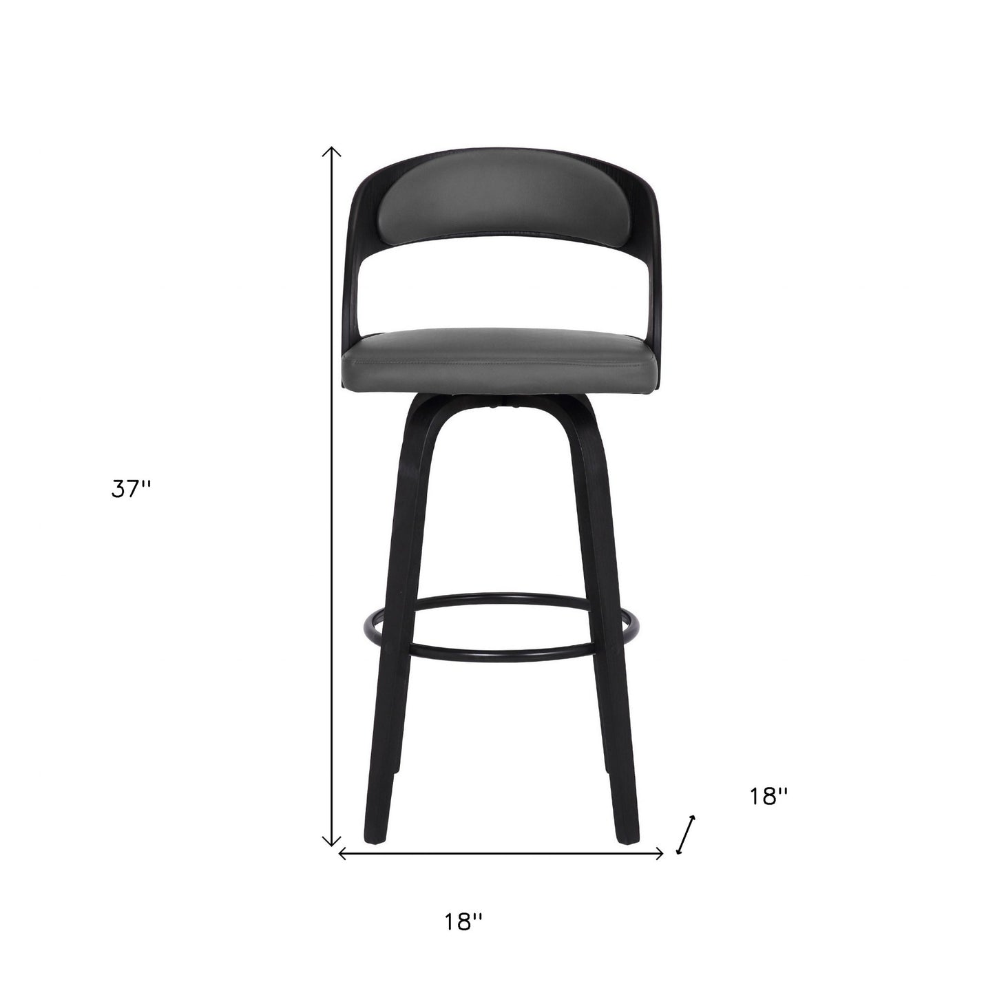 37" Gray Faux Leather And Iron Swivel Counter Height Bar Chair