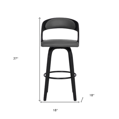 37" Gray Faux Leather And Iron Swivel Counter Height Bar Chair