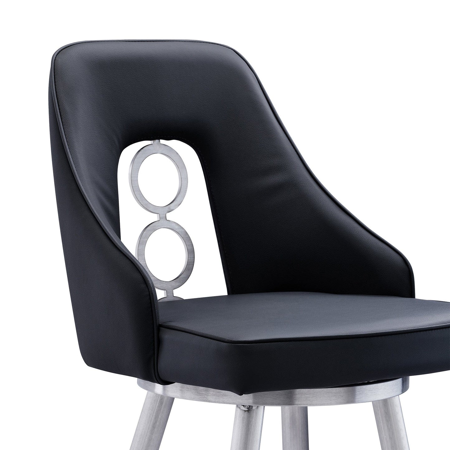 39" Black Faux Leather And Iron Swivel Counter Height Bar Chair