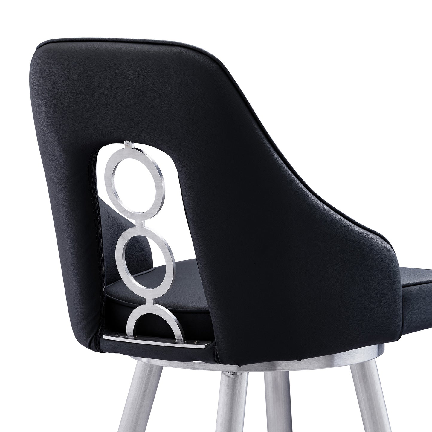 39" Black Faux Leather And Iron Swivel Counter Height Bar Chair