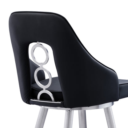 39" Black Faux Leather And Iron Swivel Counter Height Bar Chair