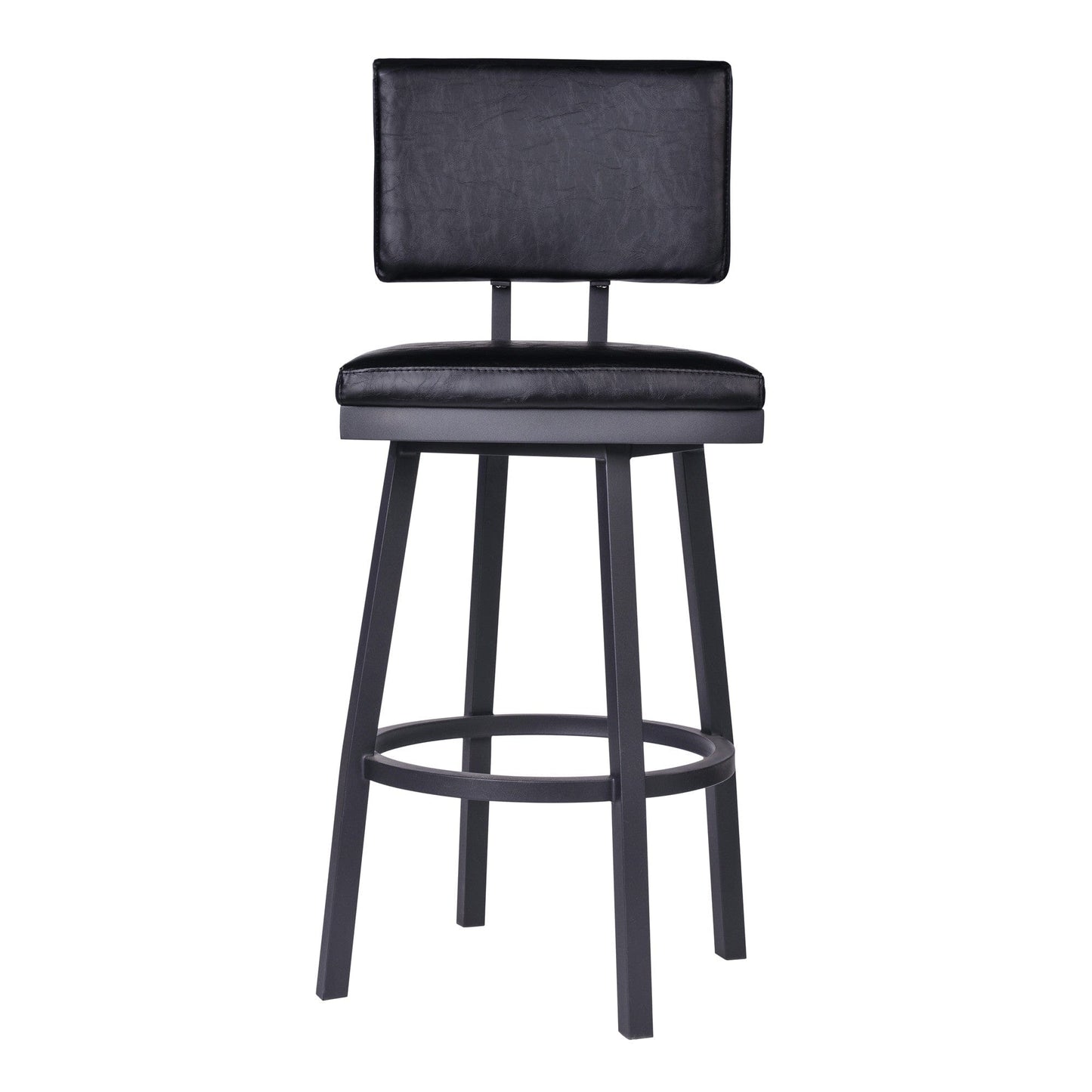 26" Vintage Black on Black Faux Leather Rectangular Swivel Armless Bar Stool