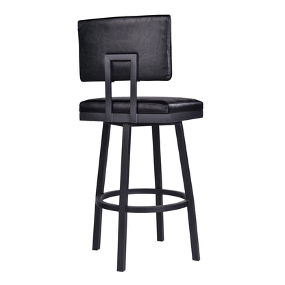 26" Vintage Black on Black Faux Leather Rectangular Swivel Armless Bar Stool