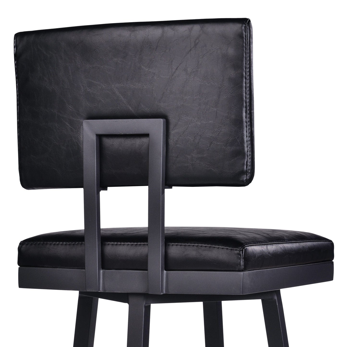 26" Vintage Black on Black Faux Leather Rectangular Swivel Armless Bar Stool