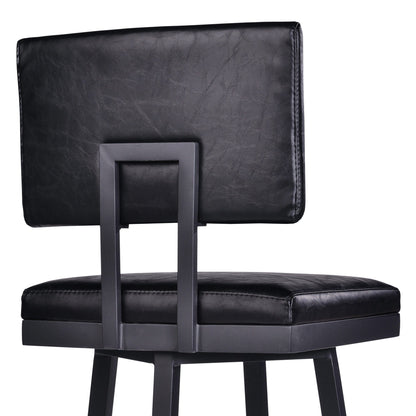 26" Vintage Black on Black Faux Leather Rectangular Swivel Armless Bar Stool