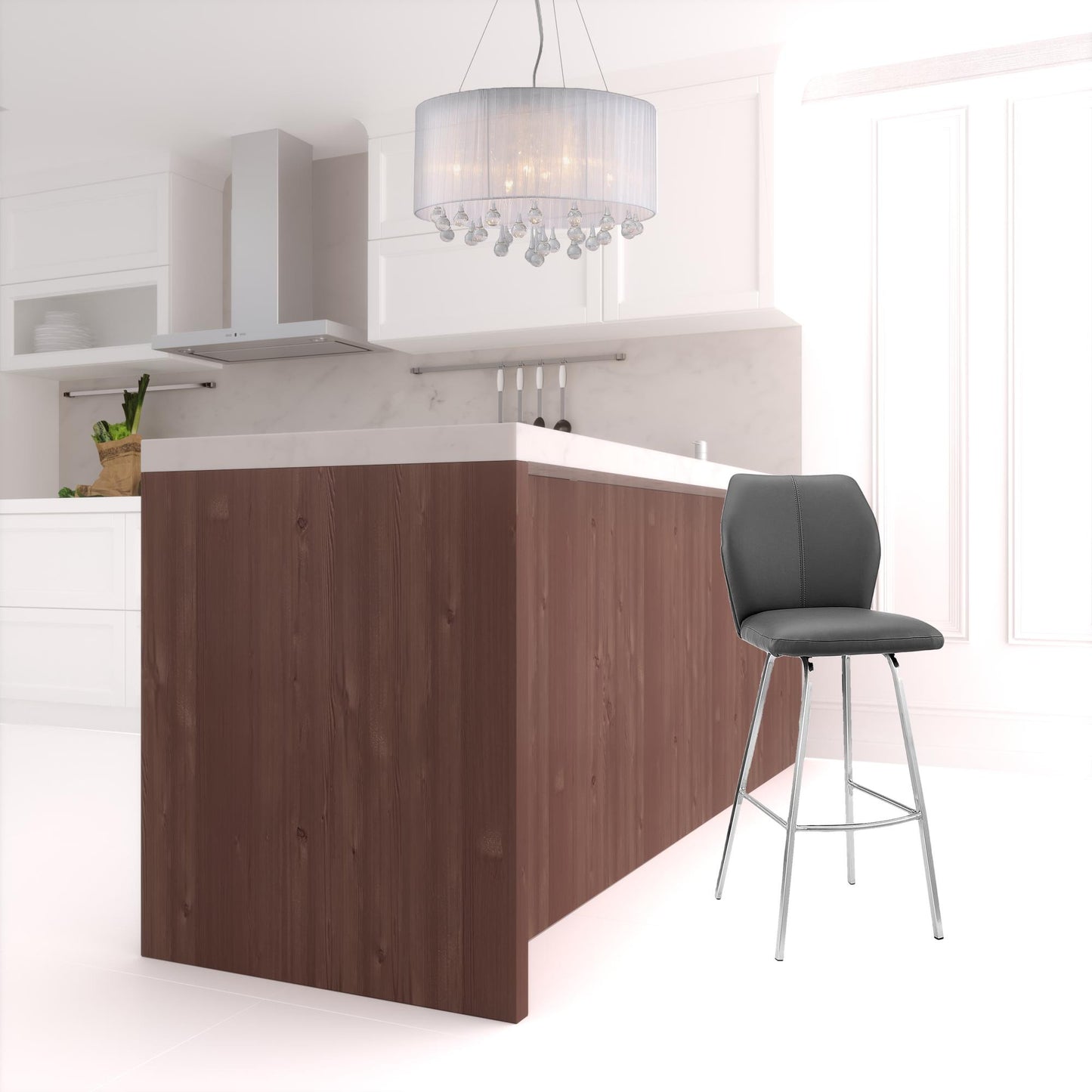 38" Gray Faux Leather And Iron Counter Height Bar Chair