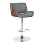 Gray Upholstered Chrome Base Adjustable Bar Stool