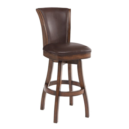 42" Brown Faux Leather And Solid Wood Swivel Counter Height Bar Chair