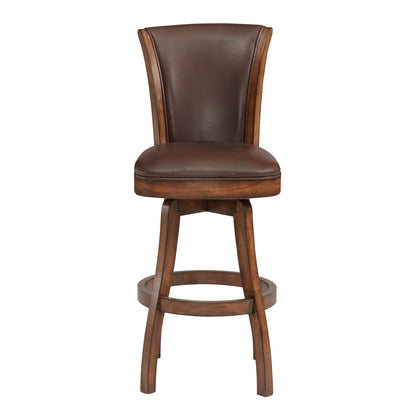 42" Brown Faux Leather And Solid Wood Swivel Counter Height Bar Chair