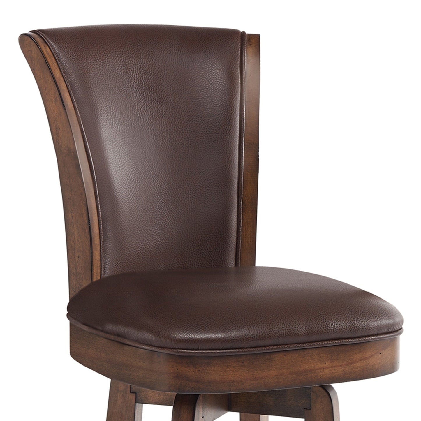 42" Brown Faux Leather And Solid Wood Swivel Counter Height Bar Chair