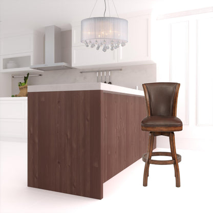 42" Brown Faux Leather And Solid Wood Swivel Counter Height Bar Chair