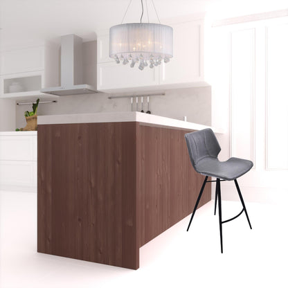 37" Vintage Gray Faux Leather And Iron Counter Height Bar Chair