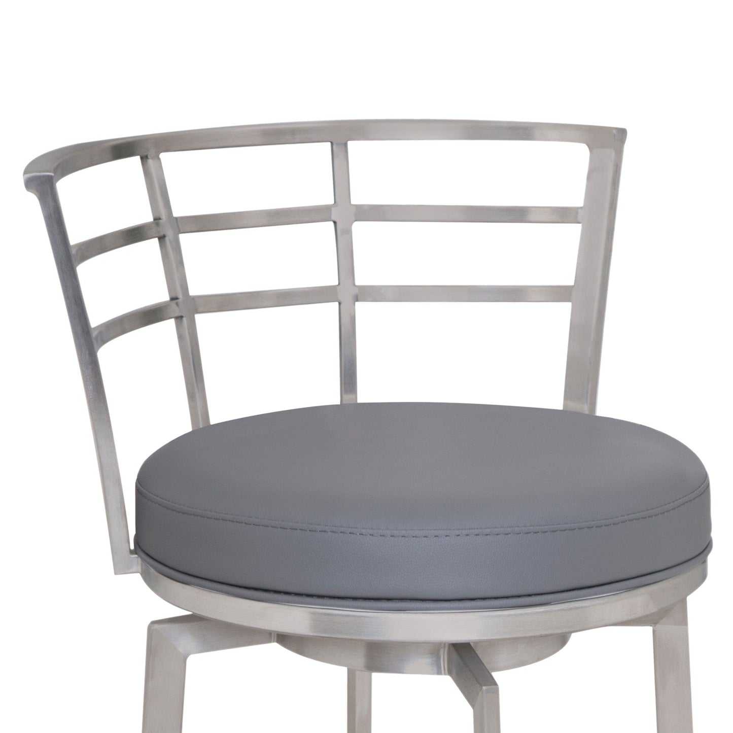 35" Gray Faux Leather And Iron Swivel Low Back Counter Height Bar Chair