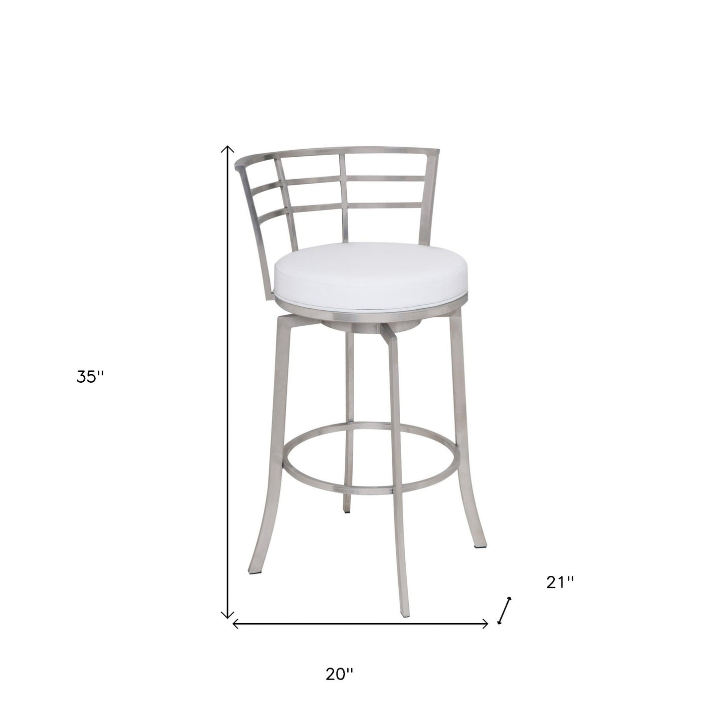 35" White Faux Leather And Iron Swivel Low Back Counter Height Bar Chair