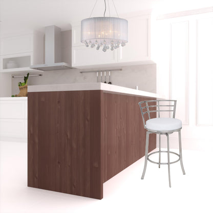 35" White Faux Leather And Iron Swivel Low Back Counter Height Bar Chair