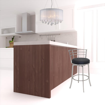 35" Black Faux Leather And Iron Swivel Low Back Counter Height Bar Chair