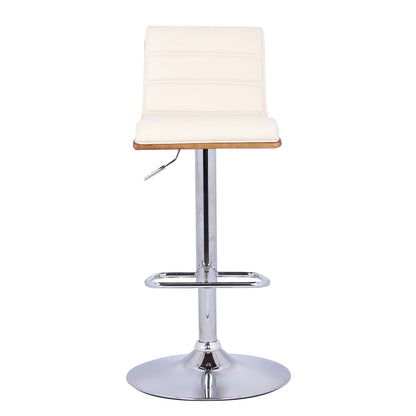 Cream Faux Leather Walnut and Chrome Adjustable Swivel Bar Stool