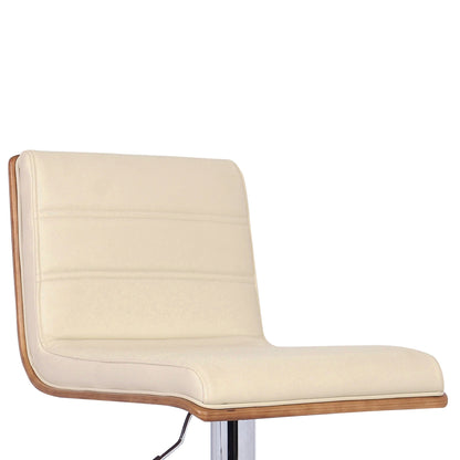 Cream Faux Leather Walnut and Chrome Adjustable Swivel Bar Stool