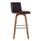 26” Brown Faux Leather Wooden Swivel Bar Stool