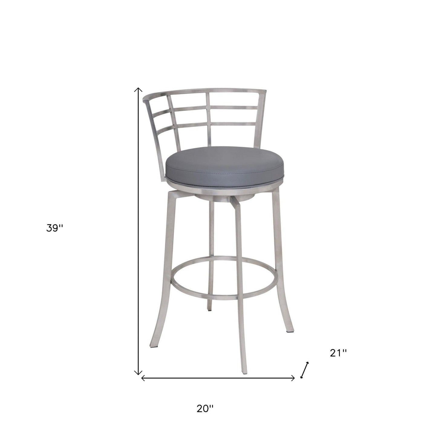 39" Gray Faux Leather And Iron Swivel Low Back Bar Height Chair