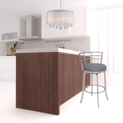 39" Gray Faux Leather And Iron Swivel Low Back Bar Height Chair