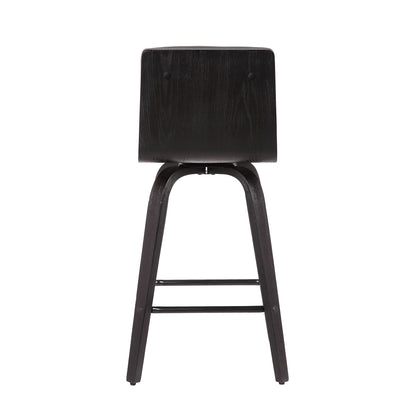 30” Gray Faux Leather Black Wooden Swivel Bar Stool