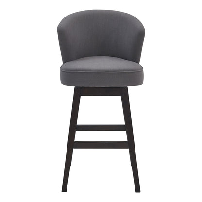26" Grey Espresso Wood Fabric Swivel Bar Stool