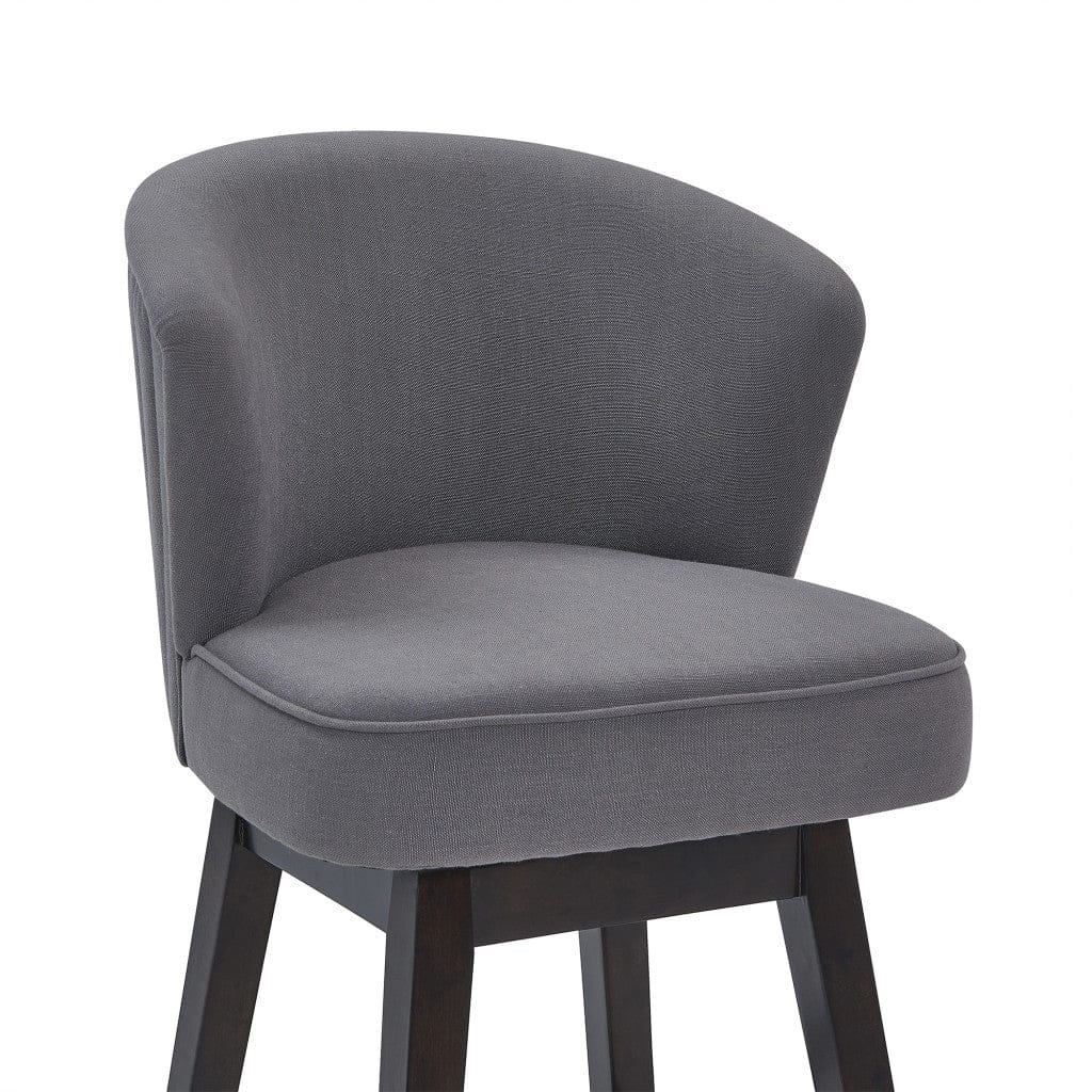 26" Grey Espresso Wood Fabric Swivel Bar Stool