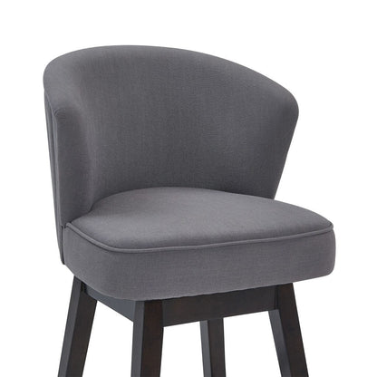 26" Grey Espresso Wood Fabric Swivel Bar Stool