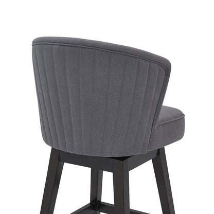 26" Grey Espresso Wood Fabric Swivel Bar Stool