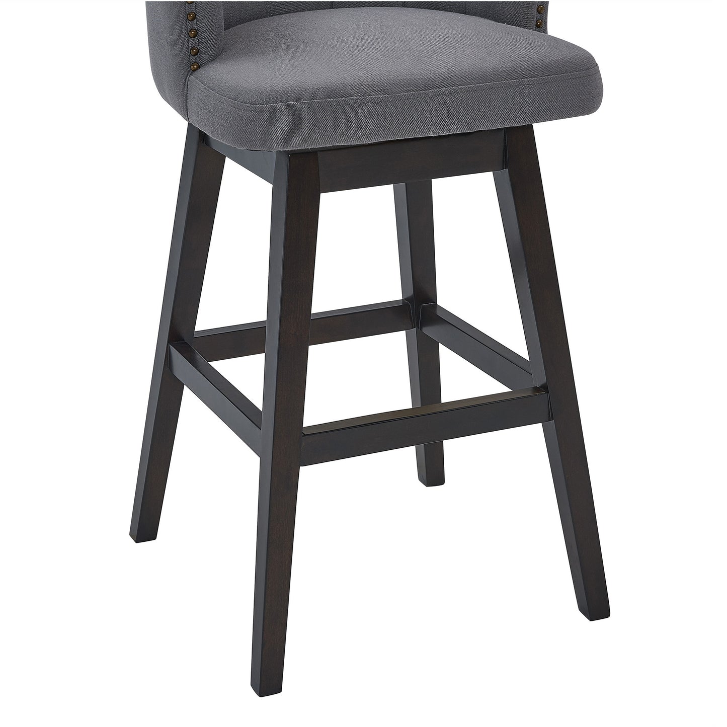 26" Grey Espresso Wood Fabric Swivel Bar Stool