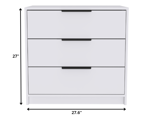 28" White Manufactured Wood Three Drawer Standard Dresser