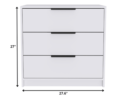 28" White Manufactured Wood Three Drawer Standard Dresser