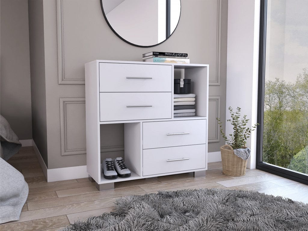 35" White Manufactured Wood Four Drawer Standard Dresser