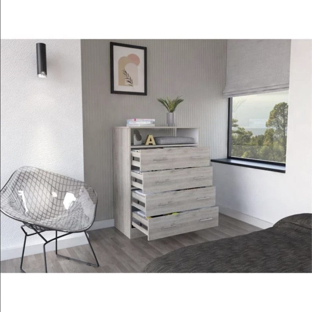 33" Light Grey Manufactured Wood Four Drawer Standard Dresser