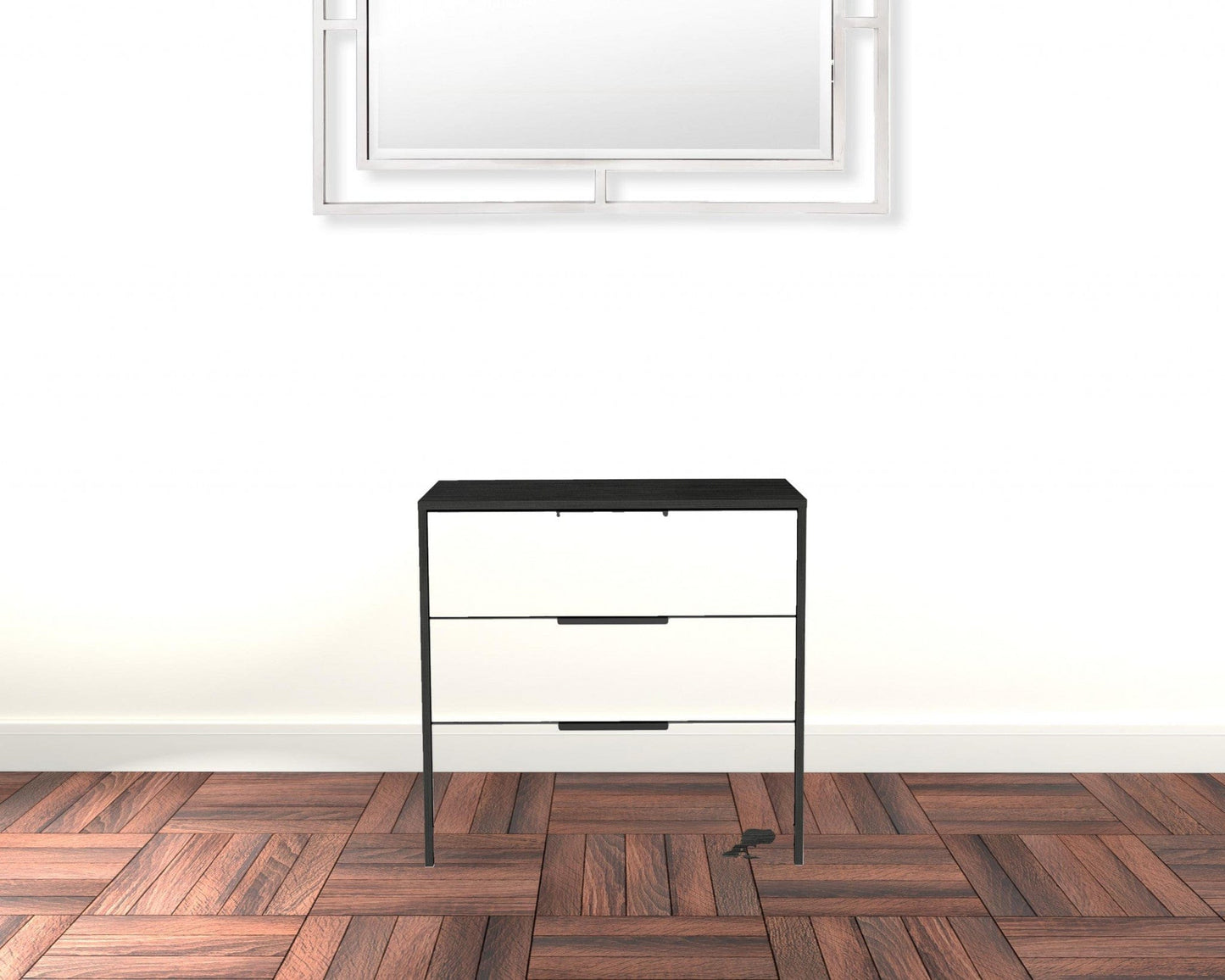 28" White And Smokey Oak Manufactured Wood Three Drawer Standard Dresser