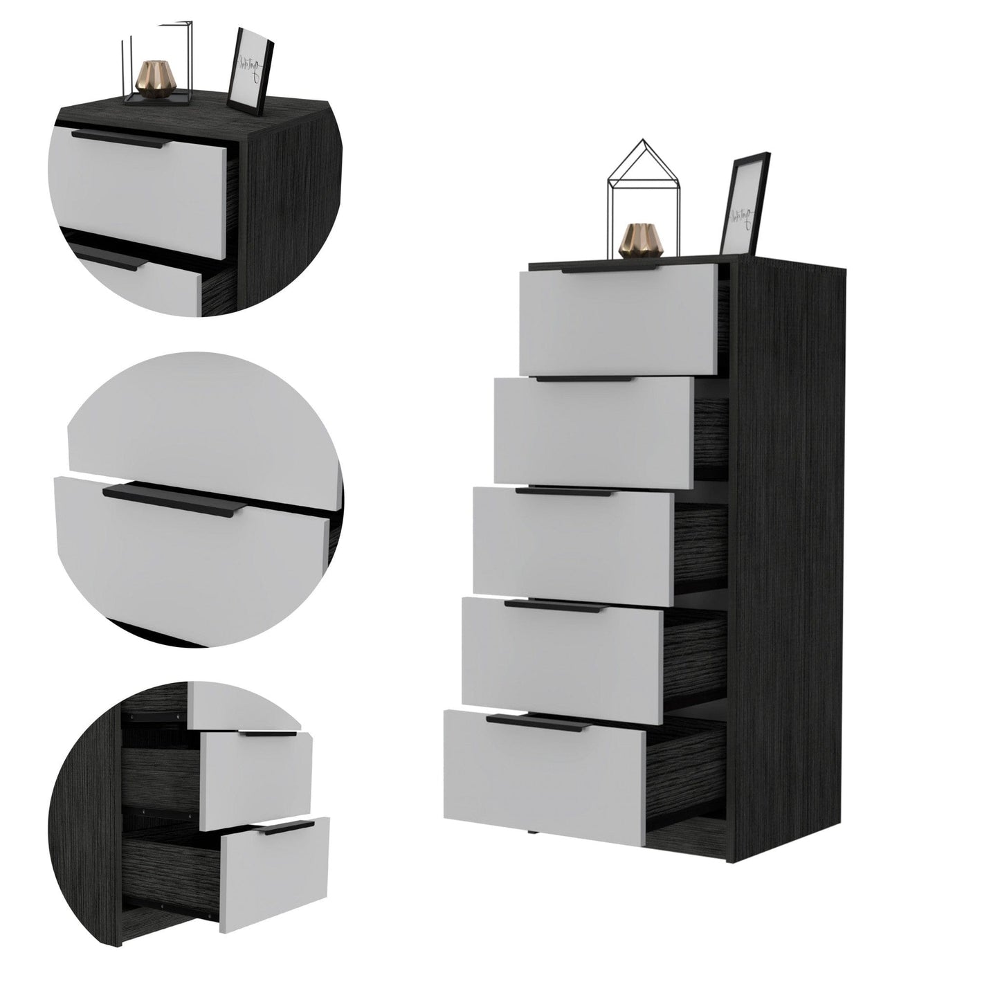 18" White Manufactured Wood Five Drawer Standard Chest