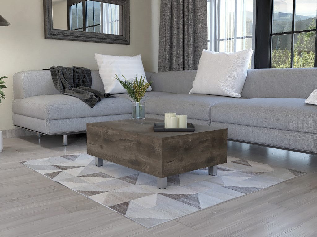 32" Dark Brown Manufactured Wood Rectangular Lift Top Coffee Table With Drawer And Shelf