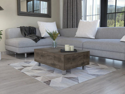 32" Dark Brown Manufactured Wood Rectangular Lift Top Coffee Table With Drawer And Shelf