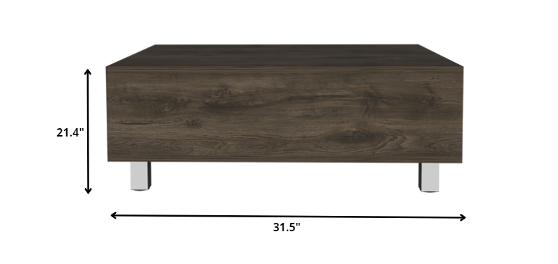32" Dark Brown Manufactured Wood Rectangular Lift Top Coffee Table With Drawer And Shelf