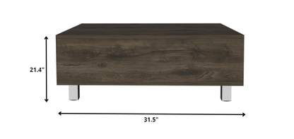 32" Dark Brown Manufactured Wood Rectangular Lift Top Coffee Table With Drawer And Shelf