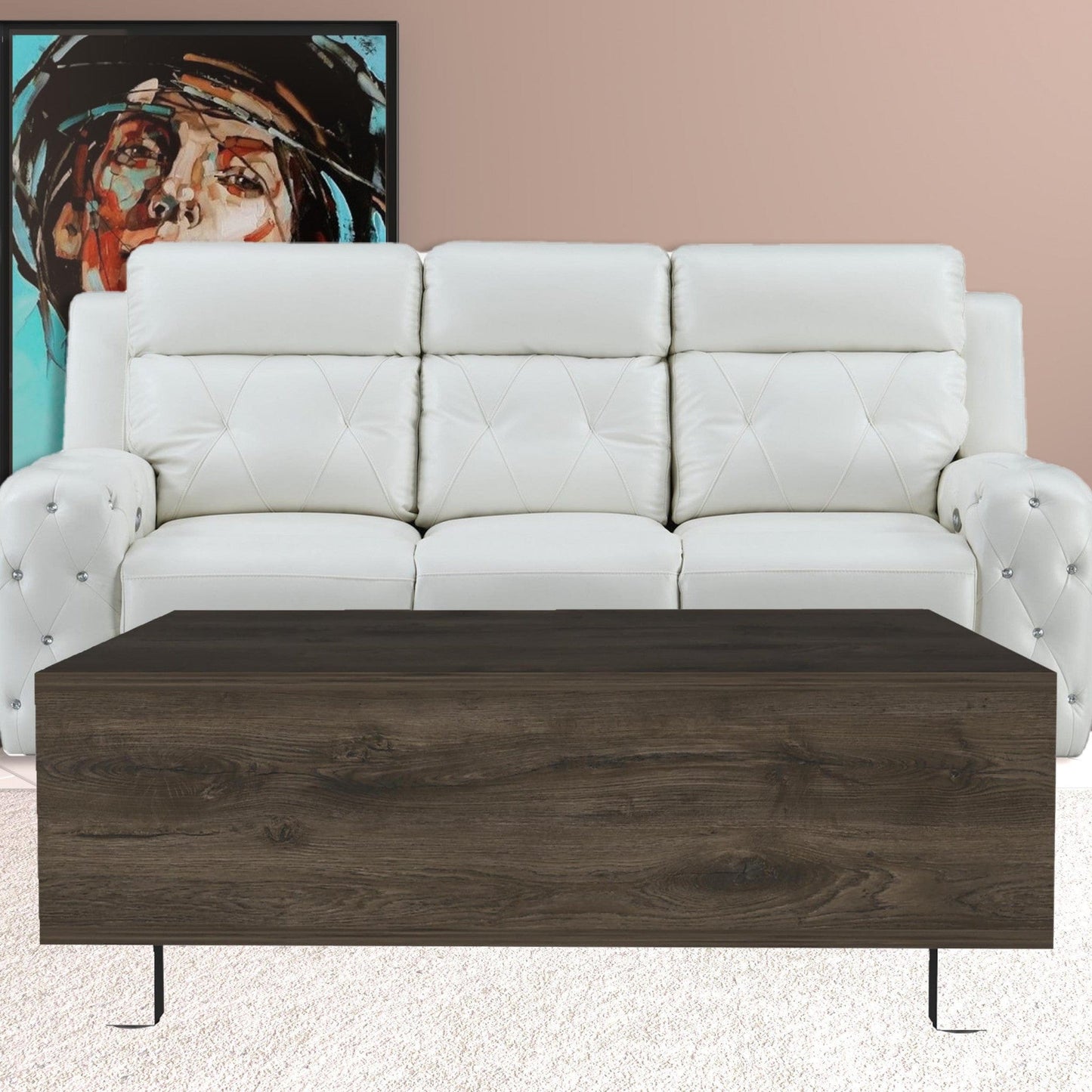 32" Dark Brown Manufactured Wood Rectangular Lift Top Coffee Table With Drawer And Shelf