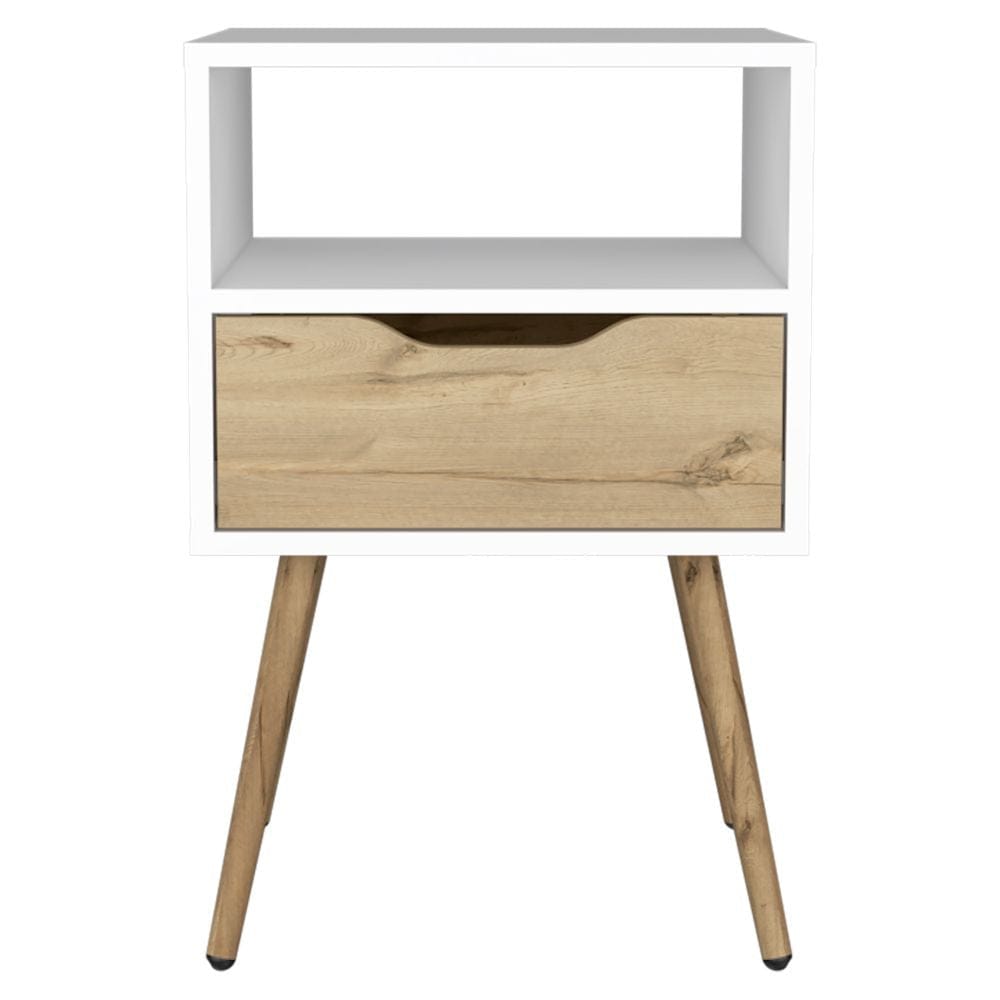 Modern White and Light Oak Bedroom Nightstand